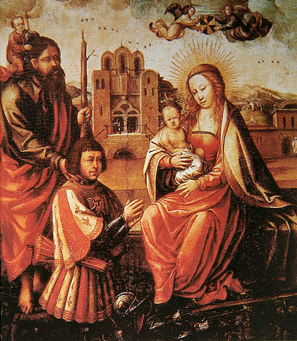 Sant Cristòfor portant el descobridor davant la Mare de Déu