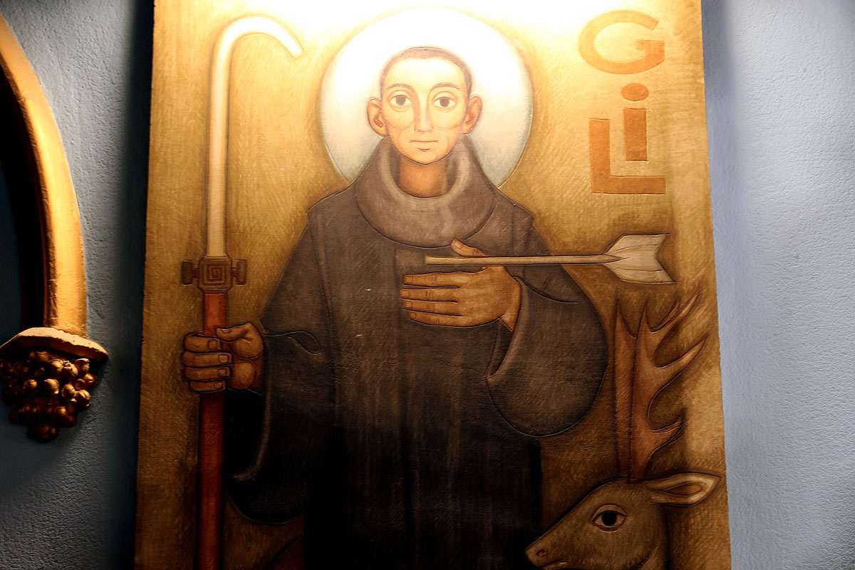 Pintura de sant Gil a l'interior del Santuari de Núria