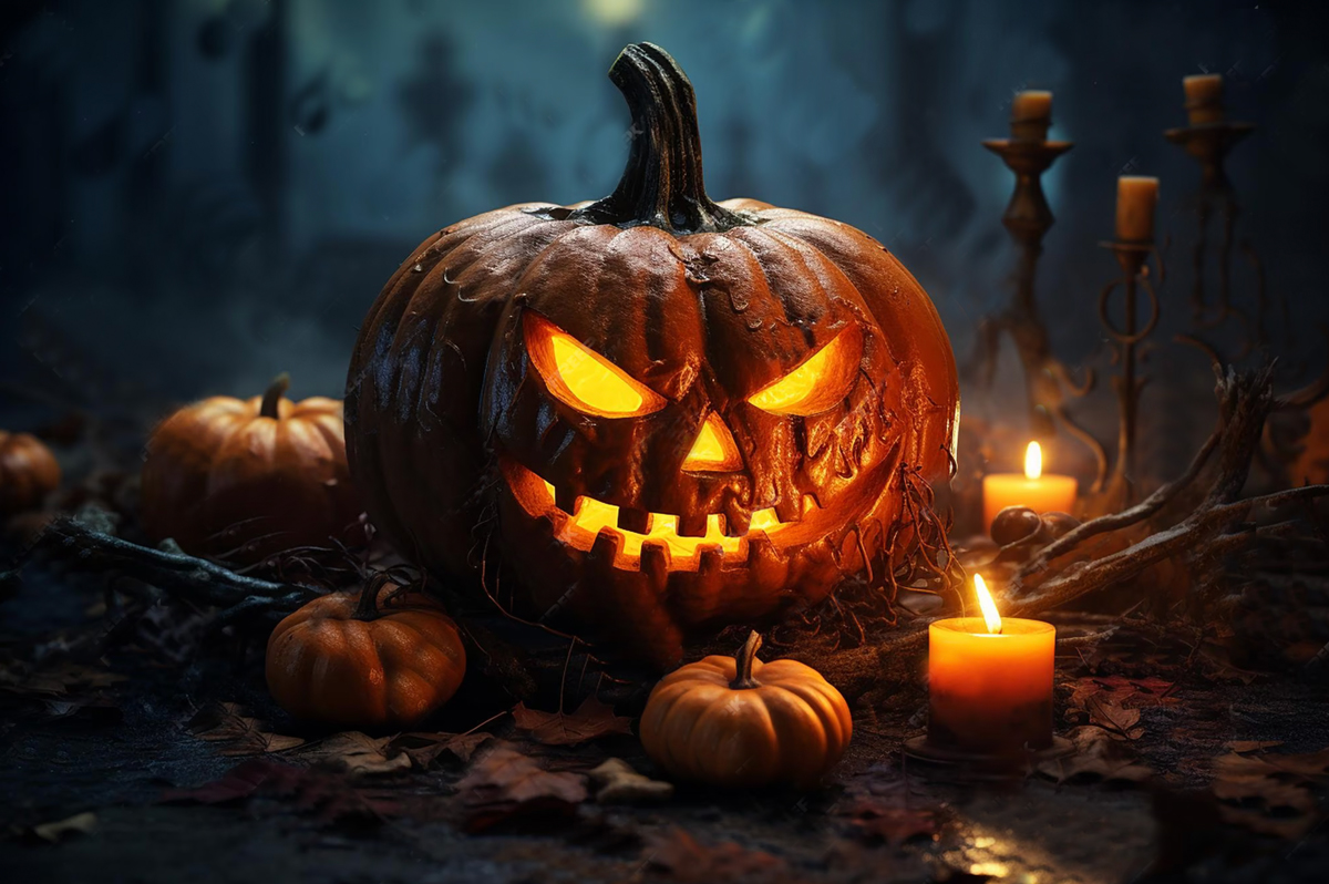 Carbassa terrorífica amb espelma a dins