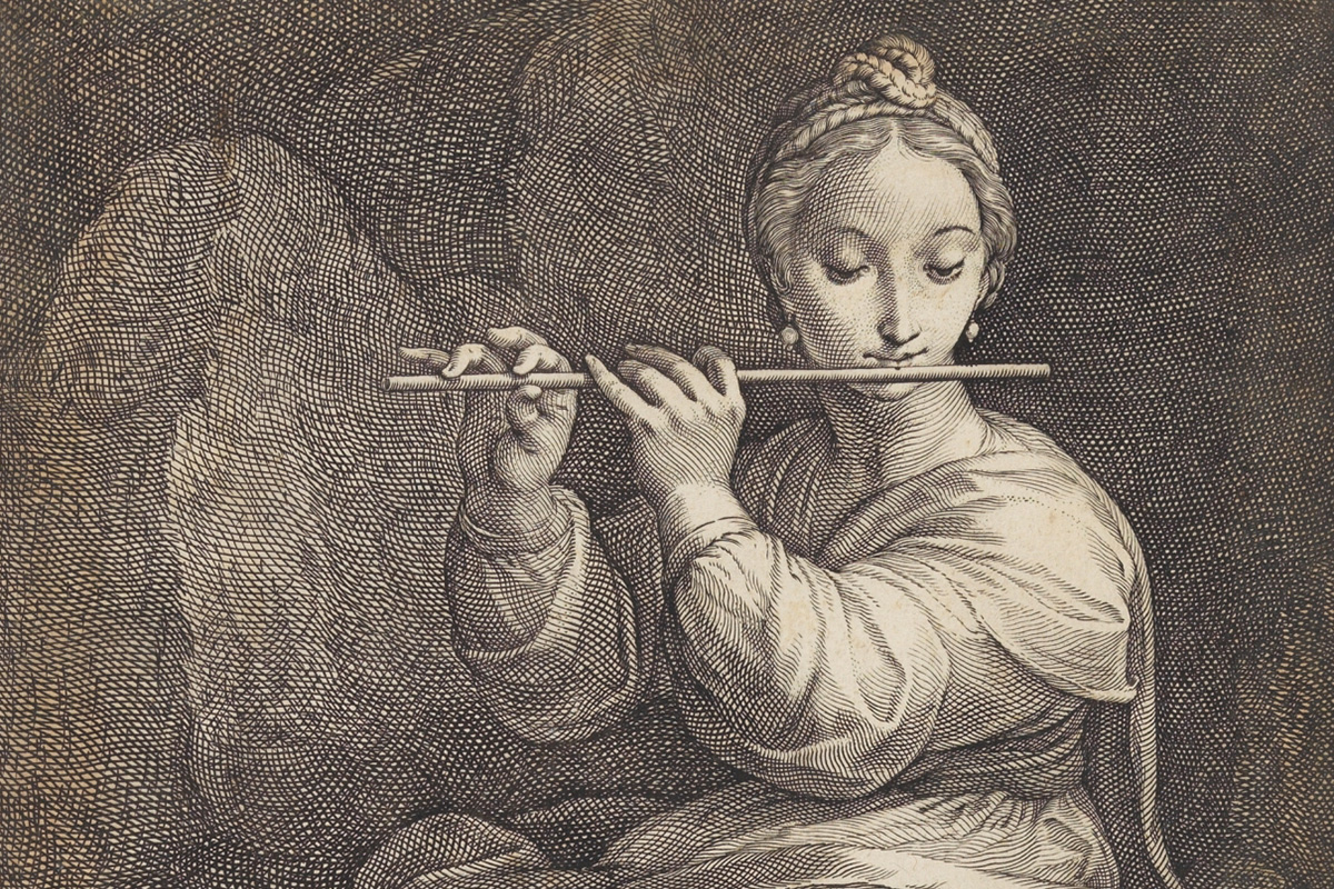 Deessa Euterpe, gravat de Heindrick Goltzius