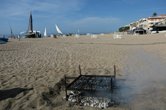 Coent sardines a la platja