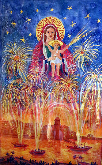 Els focs de les festes, pintats en un quadre