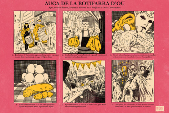 Auca de la botifarra d'ou editada pel Gremi de Carnissers Cansaladers Xarcuters de Barcelona i Comarques