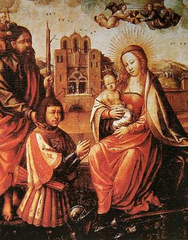 Sant Cristòfor portant el descobridor davant la Mare de Déu