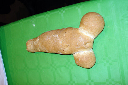Pa amb forma de penis, al sopar