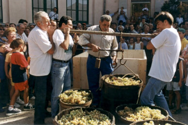 La pesada amb la romana. Foto: Ajuntament de Sant Fost de Campsentelles