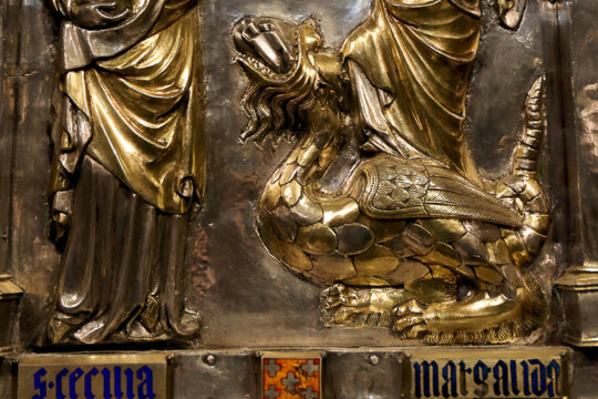 Detall del drac de Santa Margarida a la Catedral de Girona. Foto: Manel Carrera