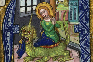 Santa Margarida surt de la panxa del drac, Libro d'Ore (Fiandre, 1450)