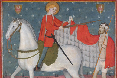 Sant Martí i el captaire. Pintura de Jaume i Pere Serra (1375-85)